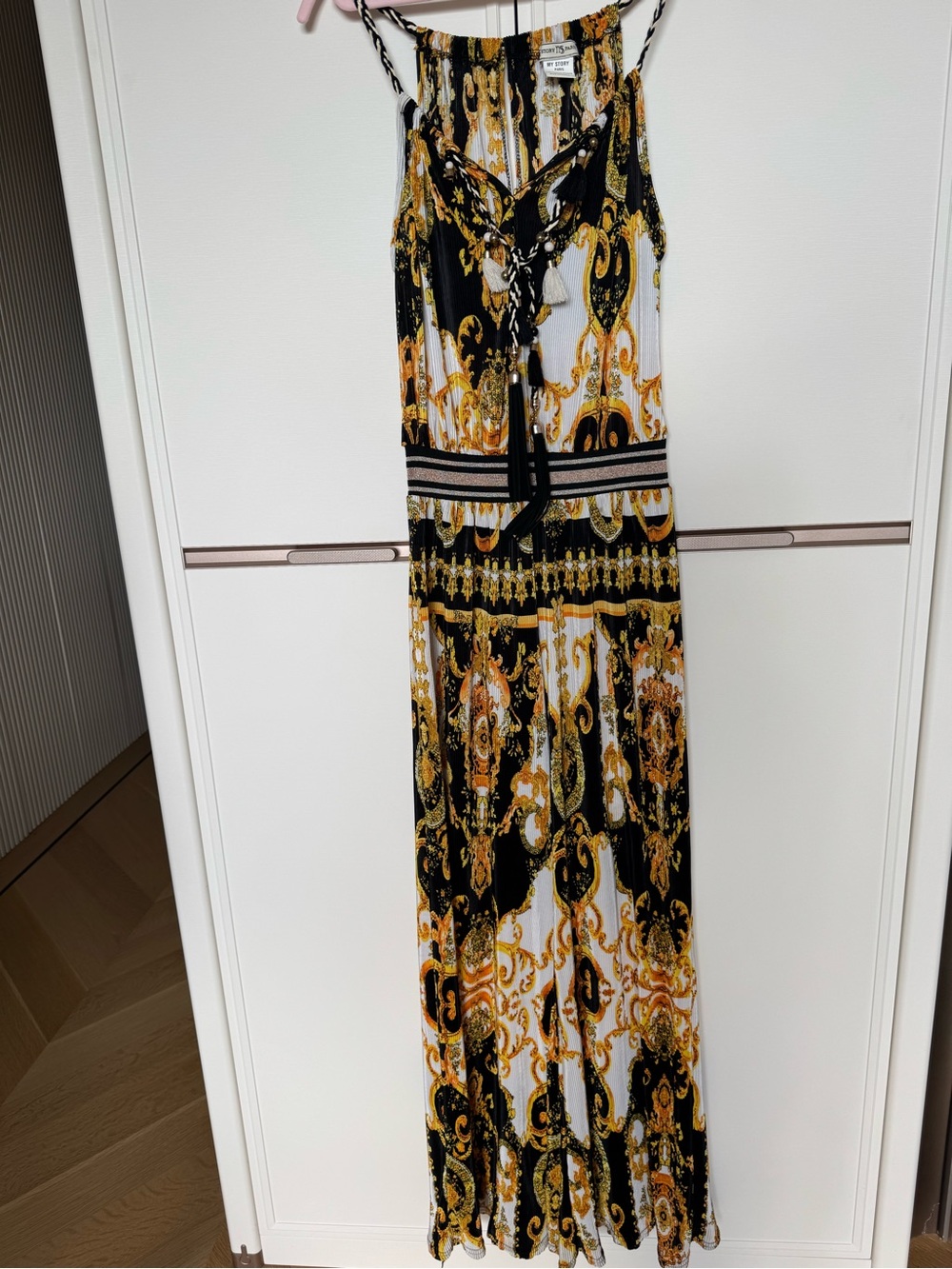 My Story Black and Gold Baroque Print Maxi Dress